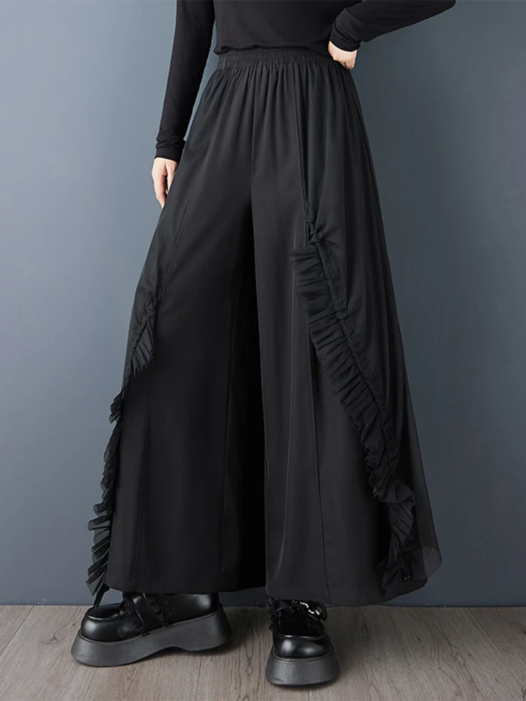 Black Vintage High Waist Loose Wide Leg Pants Women New Drawstring Casual Ladies Trousers Fashion Streetwear Spring Autumn 2025