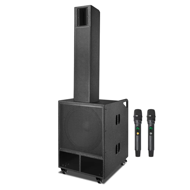 מערכת רמקולים למסיבות קריוקי עם מיקרופון אלחוטי, סוללת 12V/32A נטענת, רמקול קו פעיל בגודל 18 אינץ' 400W*2 עם סאונד הטוב ביותר