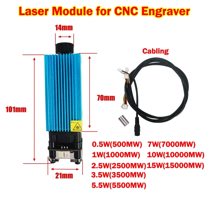 

Лазерный модуль LY 0,5 Вт, 1 Вт, 2,5 Вт, 3,5 Вт, 7 Вт, 10 Вт, 15 Вт с очками, провода для фрезерного станка с ЧПУ, Гравировальный фрезерный станок, гравер, 12 В