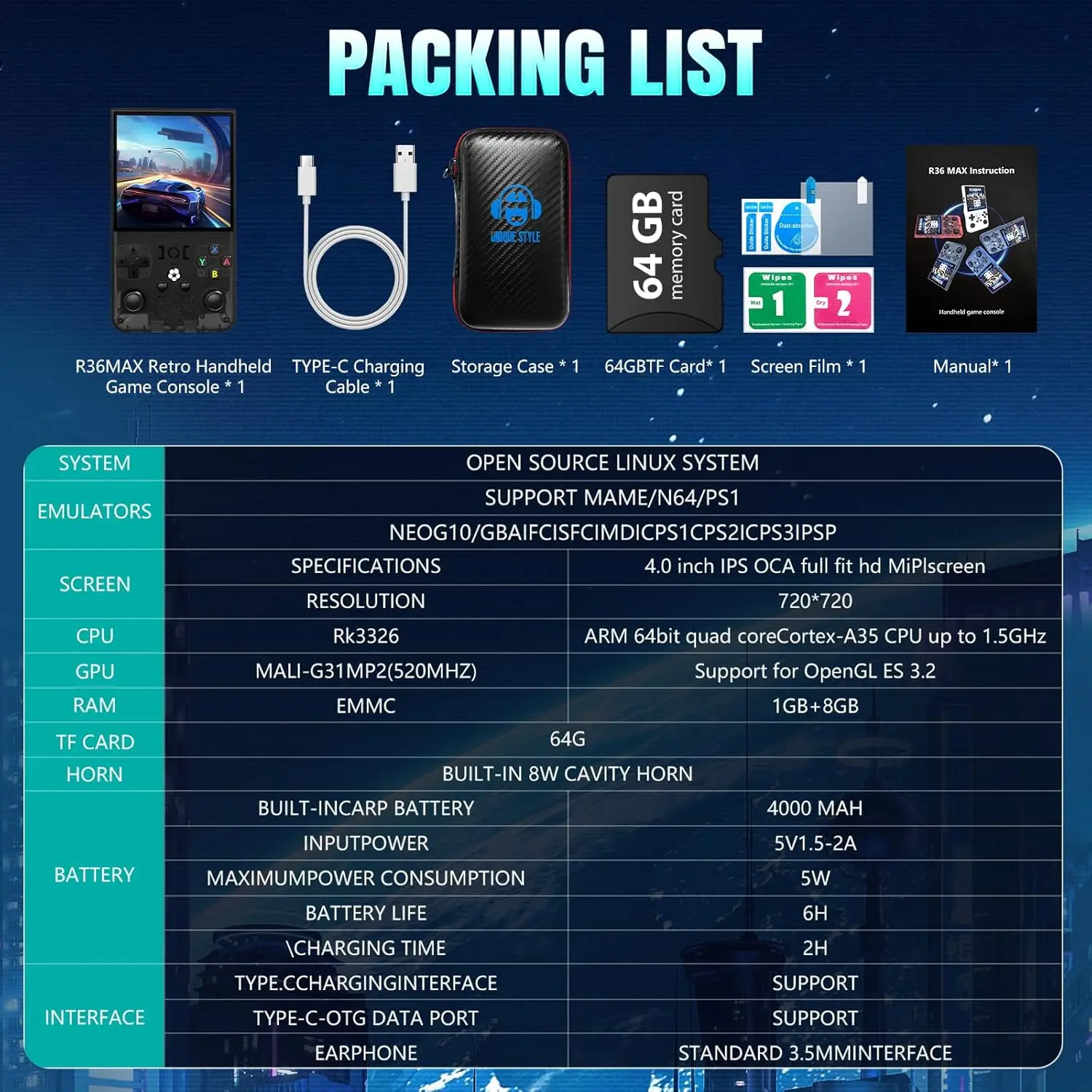 Linux-systeem, IPS-scherm, draagbaar, 64 GB of 128 GB, games, handheld game-videospeler, console_voghion.com
