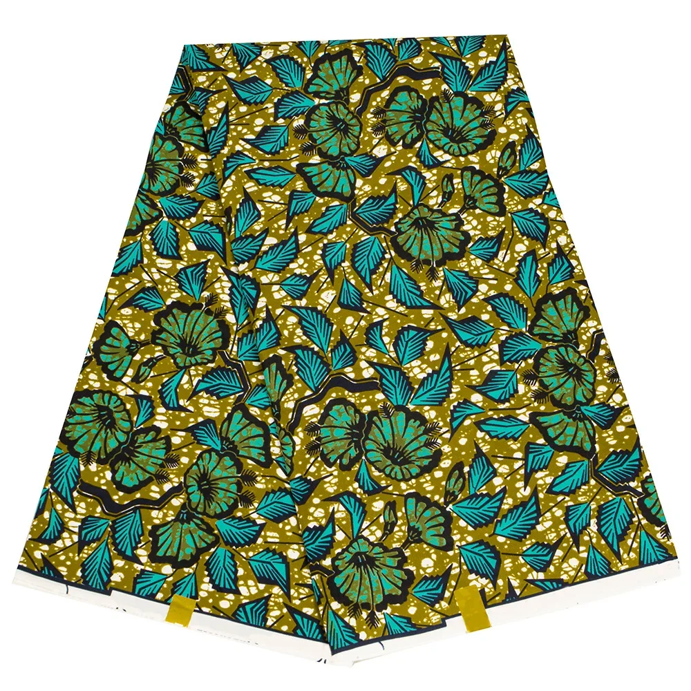 Ankara African Polyester Prints Green Flower Batik Patchwork Fabric Real Cloth Wax High Quality Africa Sewing Material 6yards