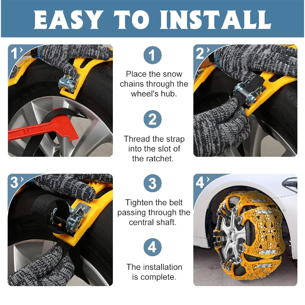 6 Pack Upgraded TPU Snow Chains Tire Chains for Cars/SUVs/Pickup Trucks Security for Tire Width 165-275mm Easy Installat