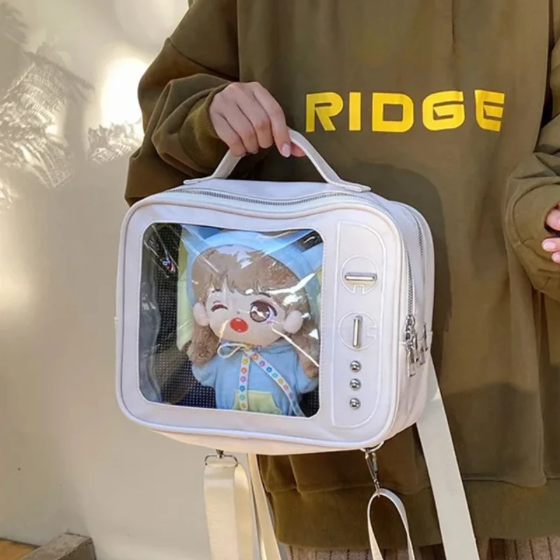 Y2K Japanese Kawaii TV Design Ita Bag Cute PU Shoulder Bag Transparent Pocket Harajuku Crossbody Bag for Women Fashion Backpacks