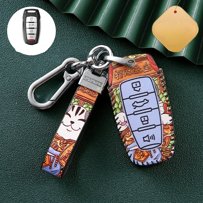 

For Great Wall GWM P Series Pickup 2019 2020 Poer Truck Leather Car Key Case 3 4 Buttons Smart Remote Control Protector Cover