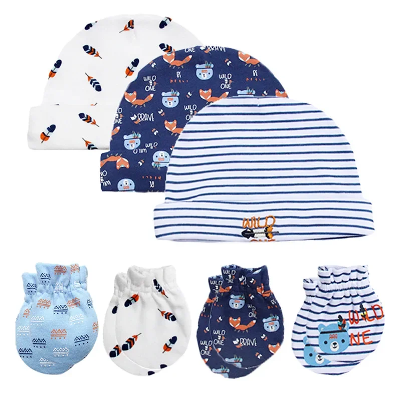 Cotton Anti-scratch Gloves Hat No Scratch Protection Face Gift Newborn Baby Birth Soft Cap Glove Set Simple Kids Infant Supplies