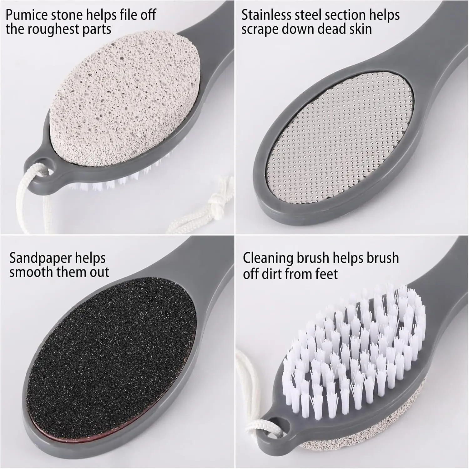 4 in 1 Foot Care Tool Pedicure Tool Foot Scrubber Brush Foot File Callus Remover Rasp Pumice Stone Nail Cleaning Brush