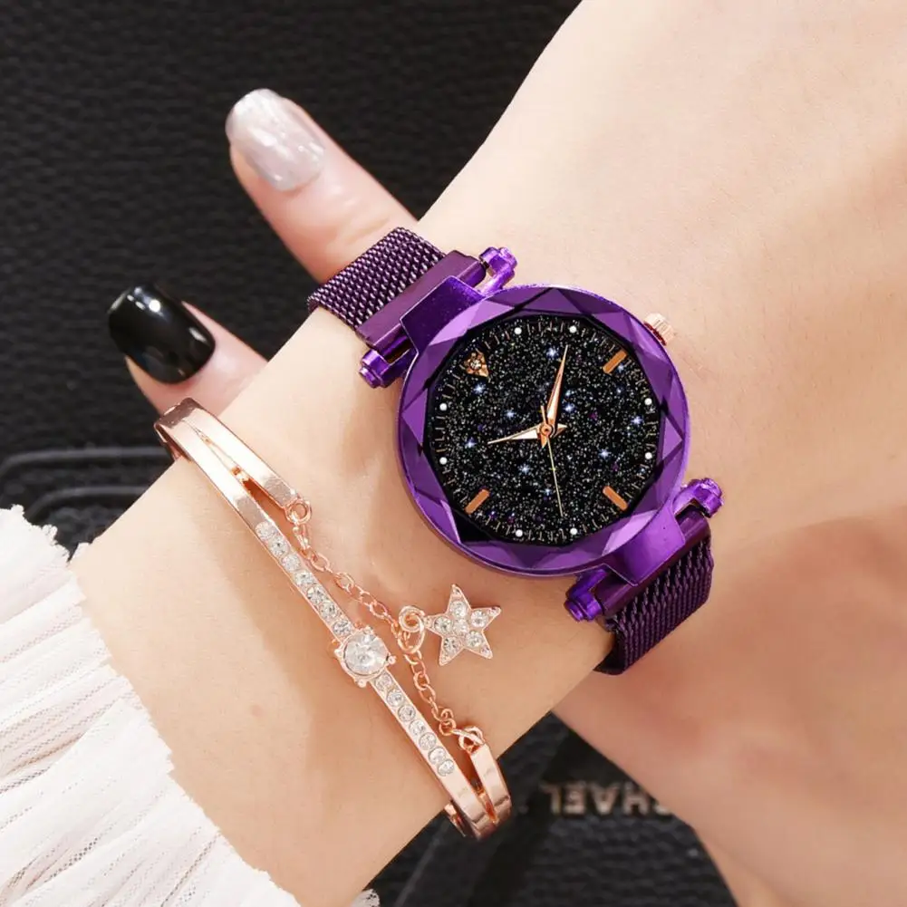 

1 Set Starry Sky Women Dial Watch Bracelet Kit With Quartz Movement Precise Timekeeping Wristwatch Fashion Simple Bracelet