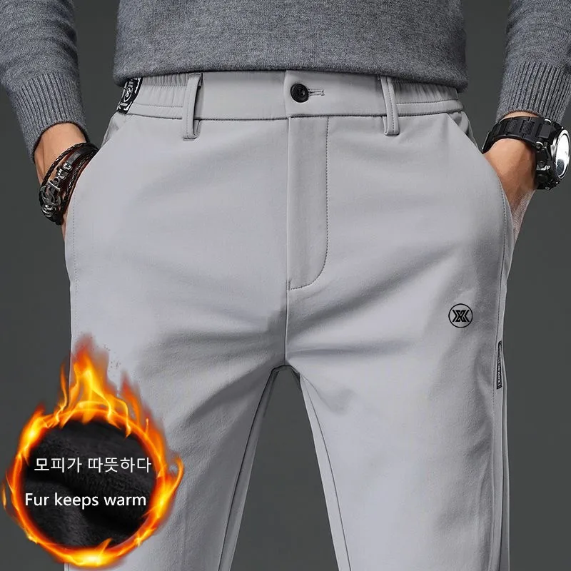 Golf Pants Men Winter Villus Thicken Keep Warm Golf Cargo Trousers Elasticity Casual