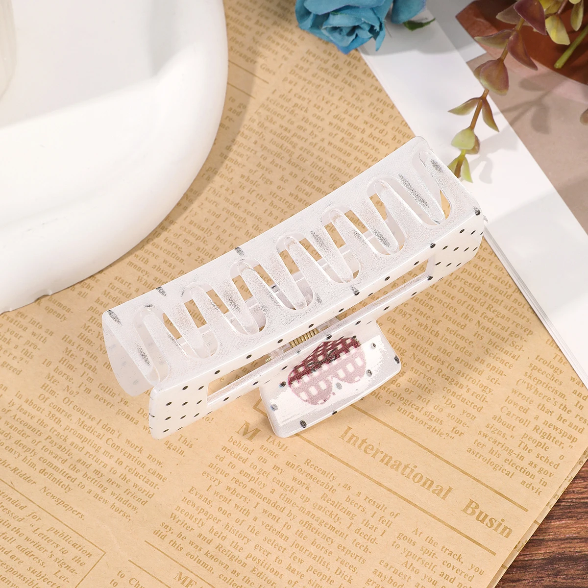 1pc Fashion Rectangle Hair Claw Clip Bow Heart Polka Dot Pattern Hair Clips For Thick Hair Women Elegant Headdress Barrettes