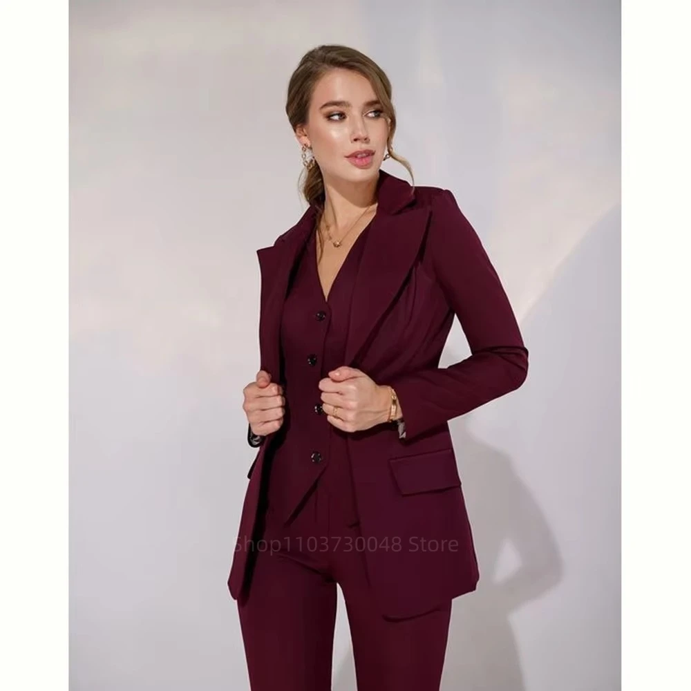 Formal Single Breasted Women's Blazer Luxury Peak Lapel Slim Fit Regular Length Office 3 Piece Jacket Vest Pants Set Outerwear