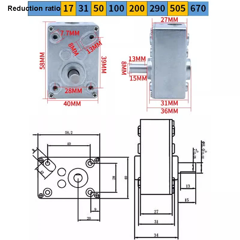 All Metal Gear box Speed Reducer For 31zy 555 3650 DC Motor