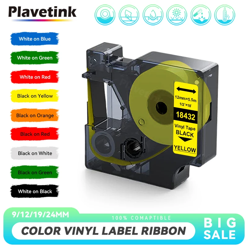 9/12/19/24Mm Nastro Per Etichette In Vinile Compatibile Per Etichetta Dymo Rhino 18444 18432 Per Etichettatrice Dymo Stampante Rhino 4000 6000 6500