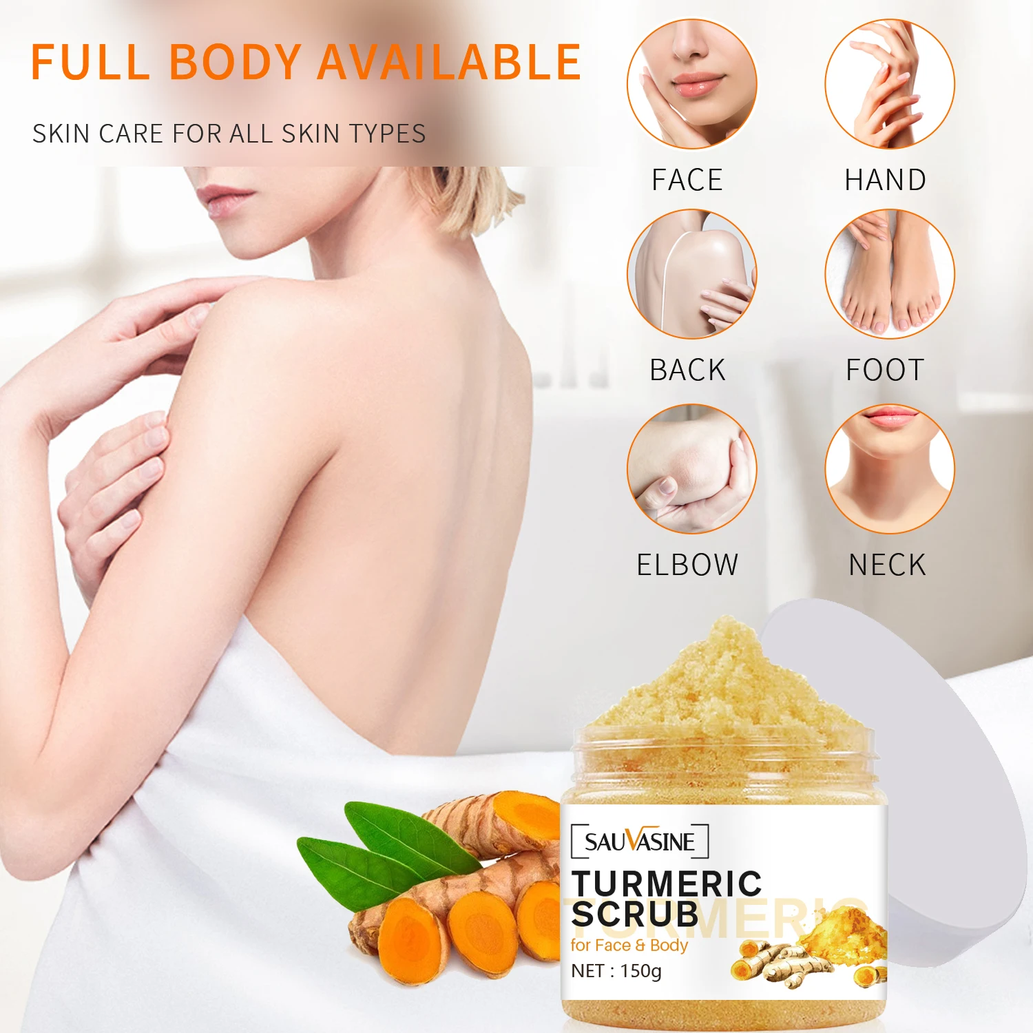 Turmeric Body Scrub for Women Men Lightening Exfoliate Remove Dead Skin Pore Cleansing Dark Inner Moisturising Smooth Skin Care