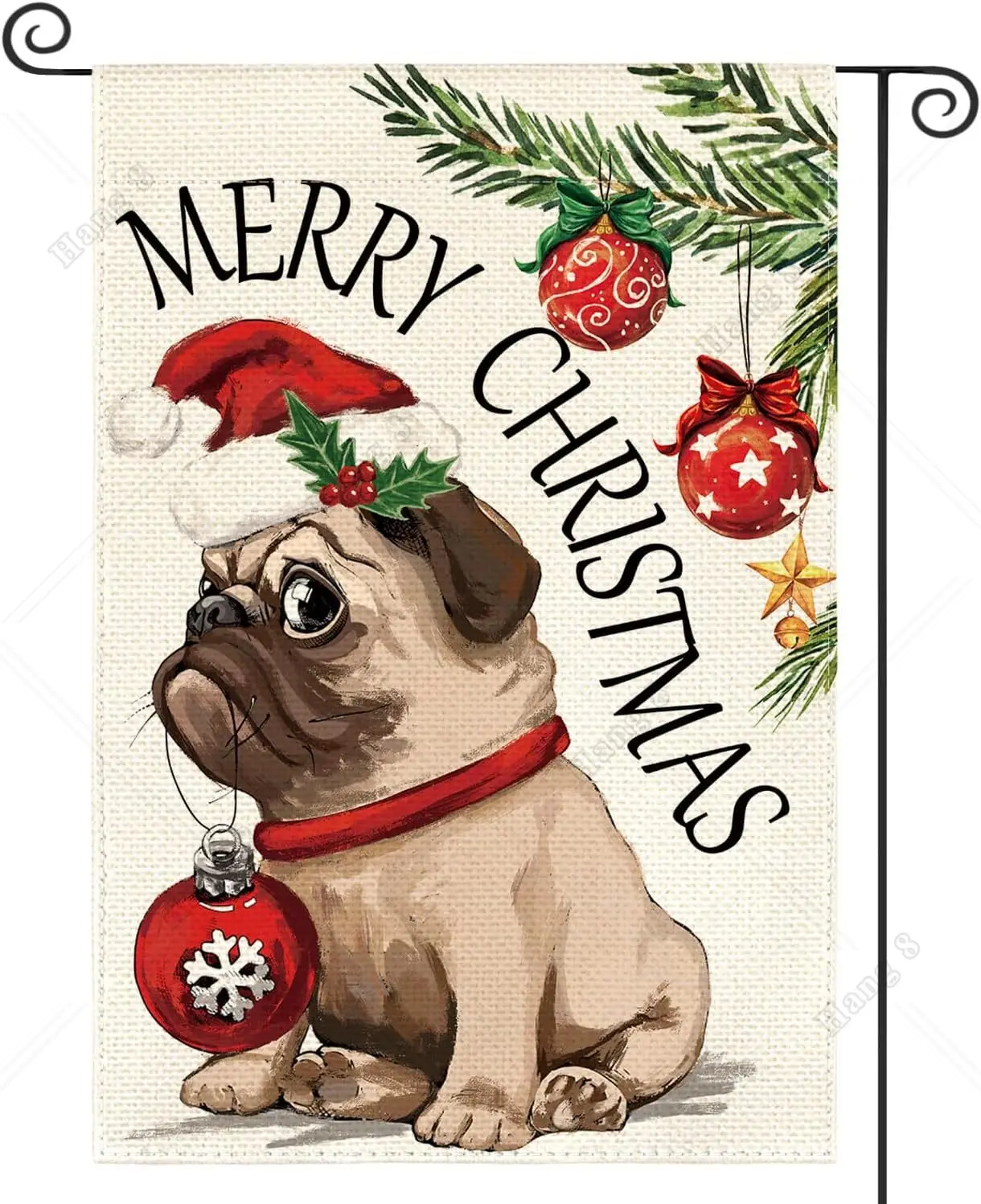 

Bulldog Pugdog Merry Christmas Garden Flag 12x18 Inch Double Sided Outside Christmas Holiday Yard Outdoor Decorative Flag Banner