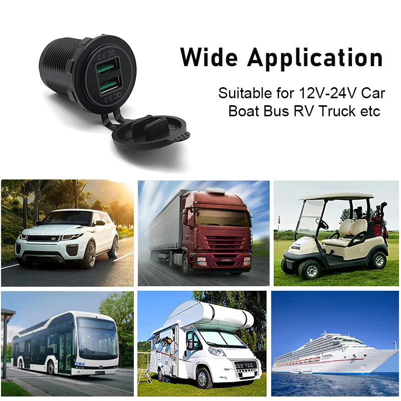 Dual USB Charger Socket with Quick Charge 3.0 - High-Speed, Waterproof Power Outlet for Vehicles & Watercraft