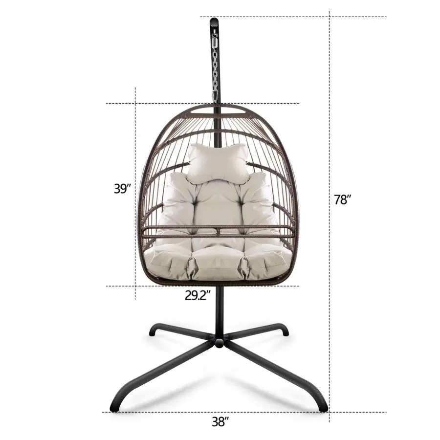 Swing Egg Chair with Stand Indoor Outdoor Wicker Rattan Patio Basket Hanging Chair with C Type bracket with cushion and pillow 4