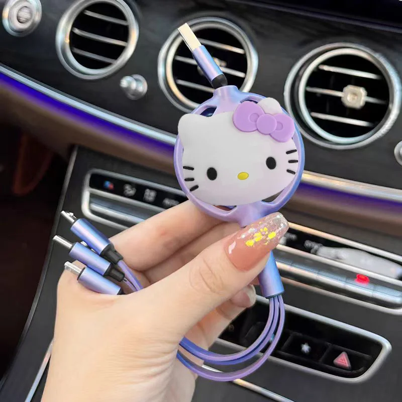 Sanrio Hello Kitty 3 In 1 접이식 USB 케이블 아이폰 화웨이용 고속 충전 데이터 코드 멀티 포트 다중 충전 와이어