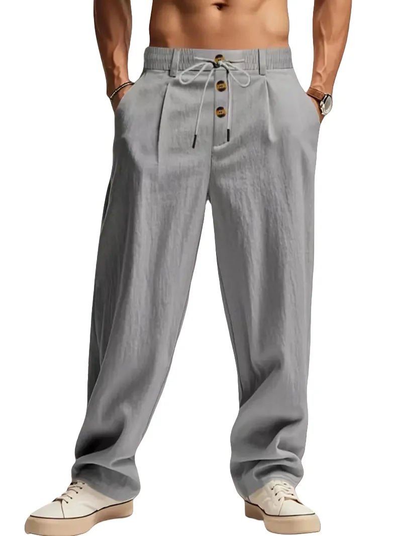 سراويل كاجوال جديدة للرجال من القطن والكتان قابلة للتنفس، سراويل رياضية عصرية للشارع، سراويل مستقيمة فضفاضة للشاطئ والخارج