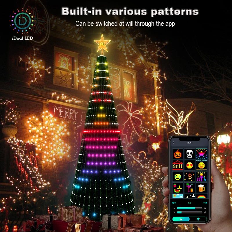 RGB Smart Christmas Tree Waterfall Fairy String Lights Remote APP Bluetooth  Control LED Light Show Tree Music Sync Holiday Decor