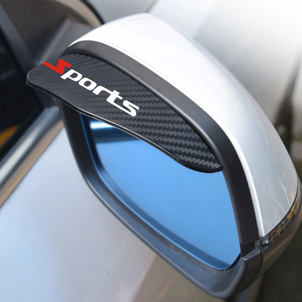 2 Pcs Car Rearview Mirror Rain Eyebrow Sports Letter Emblem Badge Carbon Fiber Rearview Mirror Rain Snow Blocker