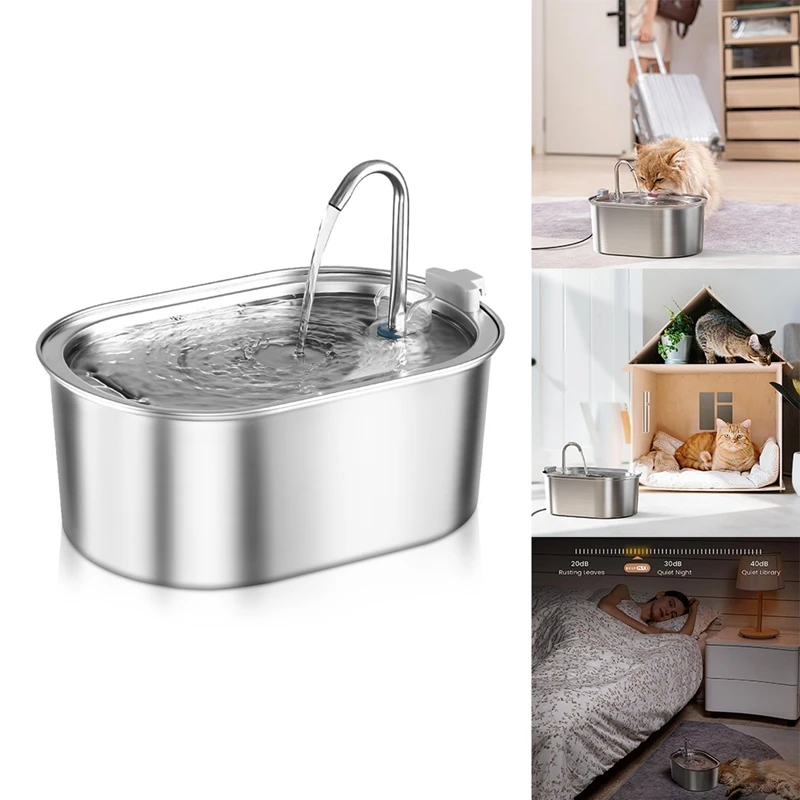 

Cats Water Fountain Dog Water Dispenser For Drinking Bowl Stainless 108Oz/3.2L US PLUG