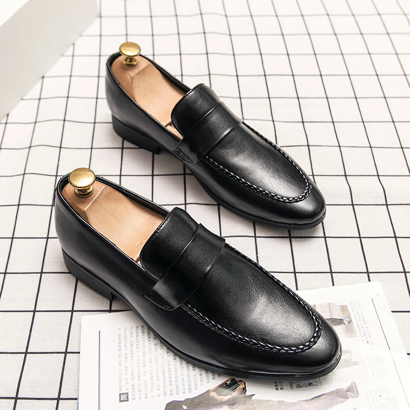 FELIX CHU Men's Pencil loafers Leather Elegant Wedding Party Casual Fashion Dress Shoes Brown Black Men's Shoes