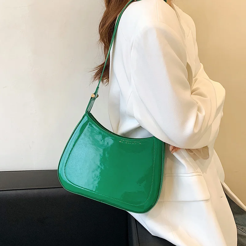 

Vintage Women Shoulder Bags Ladies PU Leather Simplicity Zipper Underarm Bags 2022 Green White Armpit bag Wallet and Handbags