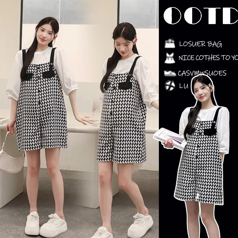 Fashionable Maternity Summer Outfit Hot Sale Of The Season Bubble Sleeve Jumpsuit And Blouse Casual Two-Piece Set for Pregnant W