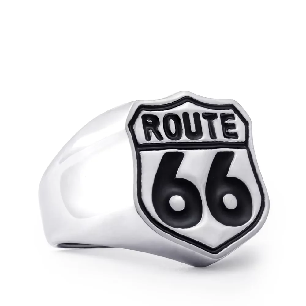 Stainless Steel Ring 316L Antique Silver Fashion Male Biker Route 66 For Men