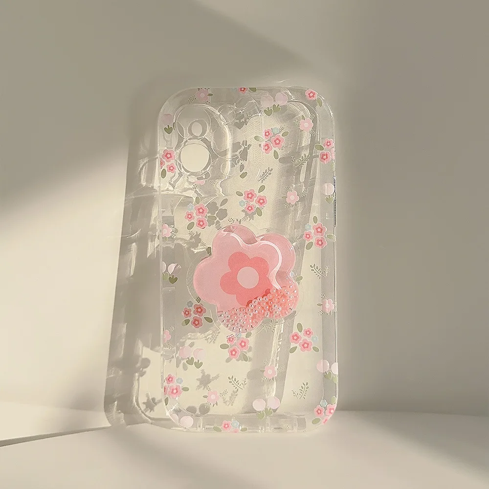 Pink sakura romantic flowers transparent Bracket shell Phone Case 