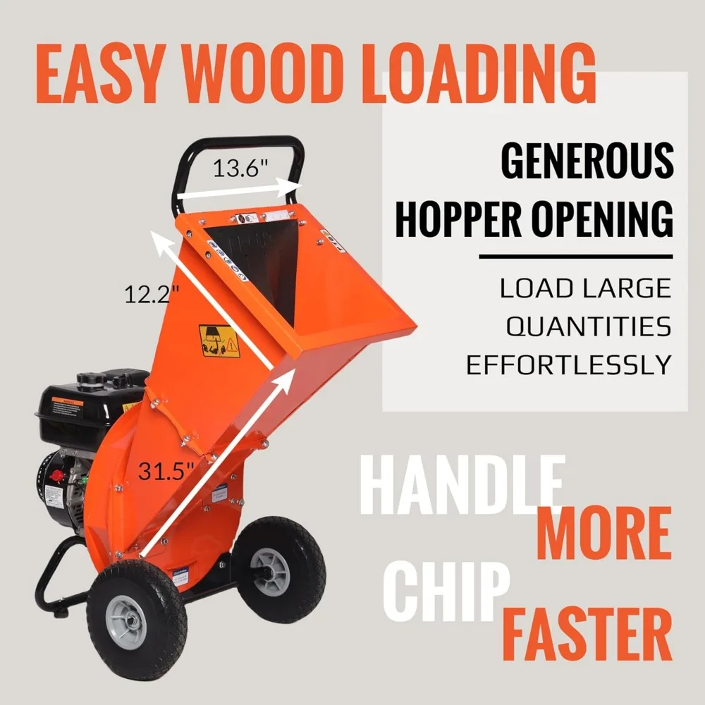 Wood Chipper 4" inch Max Diameter Capacity 9 HP 274cc Gas Powered Engine Heavy Duty Shredder Mulcher