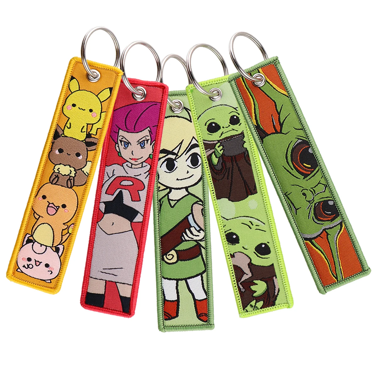 

Cute Anime Embroidery Key Fobs Key Tag Motorcycles Cars Backpack Yoda Keychain For Women Fashion Key Ring Gifts