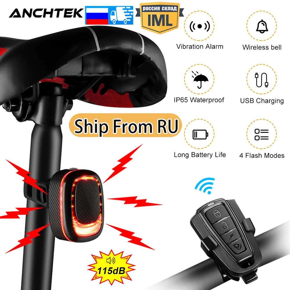 Motorcycle Alarm Bike Alarm Anti Theft Alarm Bicycle Taillight Smart Auto Brake Sensing Light USB Charge Remote Control Waterproof
