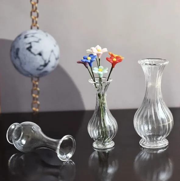 미니 투명 유리 꽃병 인형 집 유리병, 위싱 병 용기, 테이블 장식, 북유럽 꽃병, 가정 장식 선물, 1X