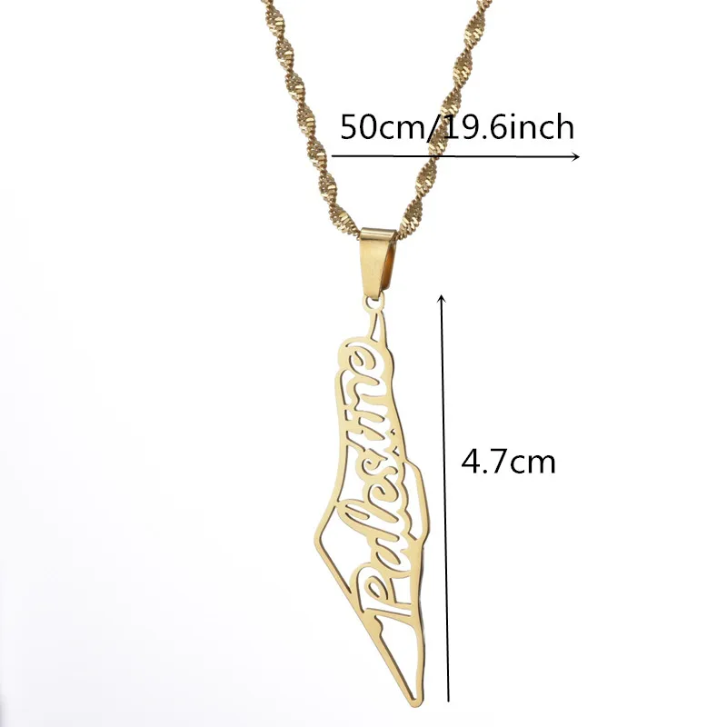 Stainless Steel Israel Palestine Map Pendant Necklace Country Geography Chain for Women Jewelry Gift 5