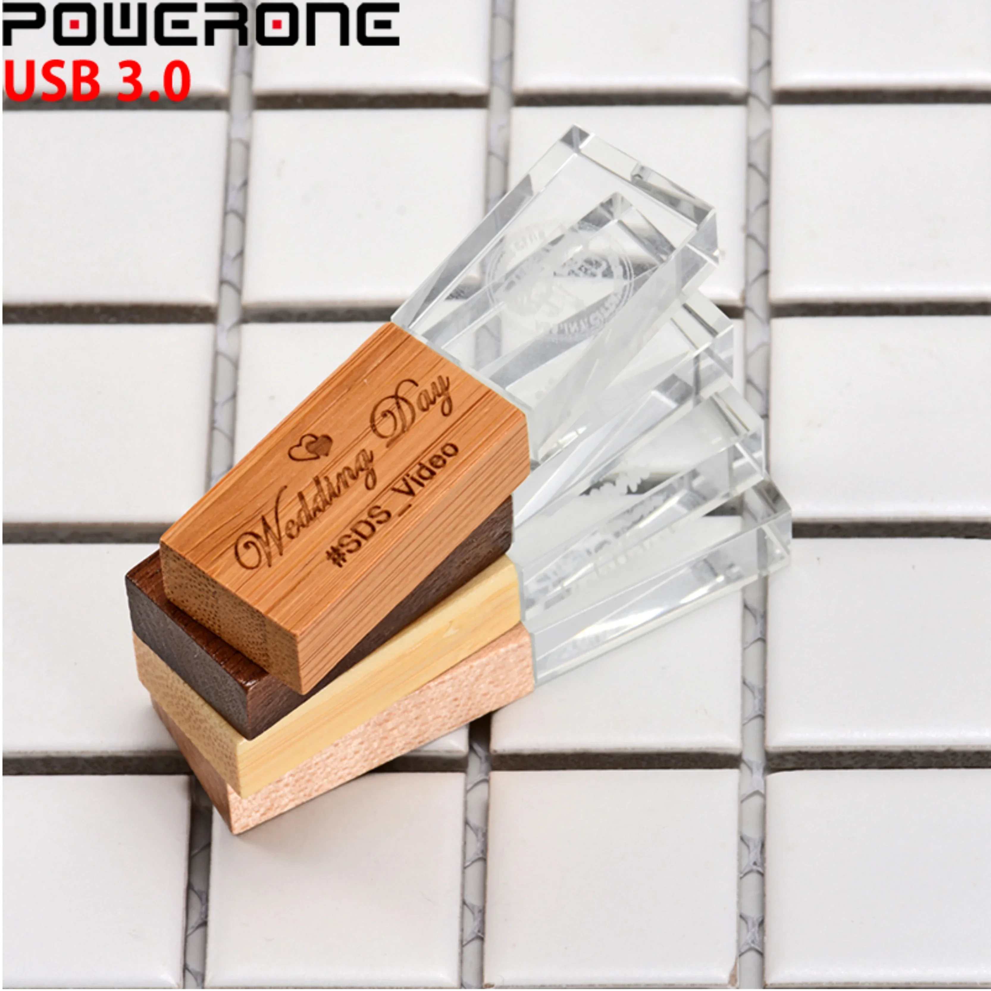 사진 스튜디오 USB 3.0 플래시 드라이브, 무료 사용자 정의 로고 메모리 스틱, 64GB 크리스탈 및 박스 펜 드라이브, 32GB 결혼 선물 U 디스크, 128GB