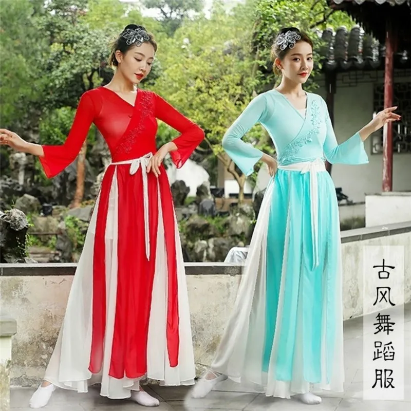 

Женское традиционное китайское платье Hanfu, Летние шифоновые костюмы для выступлений и выступлений, наряд сказочной принцессы, платье для народного танца