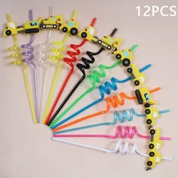 Deluxe Construction Vehicle - Themed Reusable Straw Set - Perfect for Parties & Gatherings, 12 - Piece Collection (MULTI)