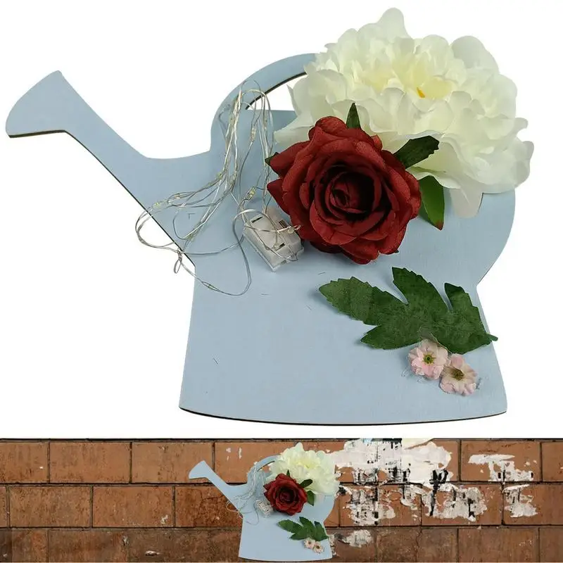

Watering Can Garden Lights Wall Mounted Led Watering Can Outdoor Wall Art Decor Wooden Kettle Lights Garden Decor Floor Lamp