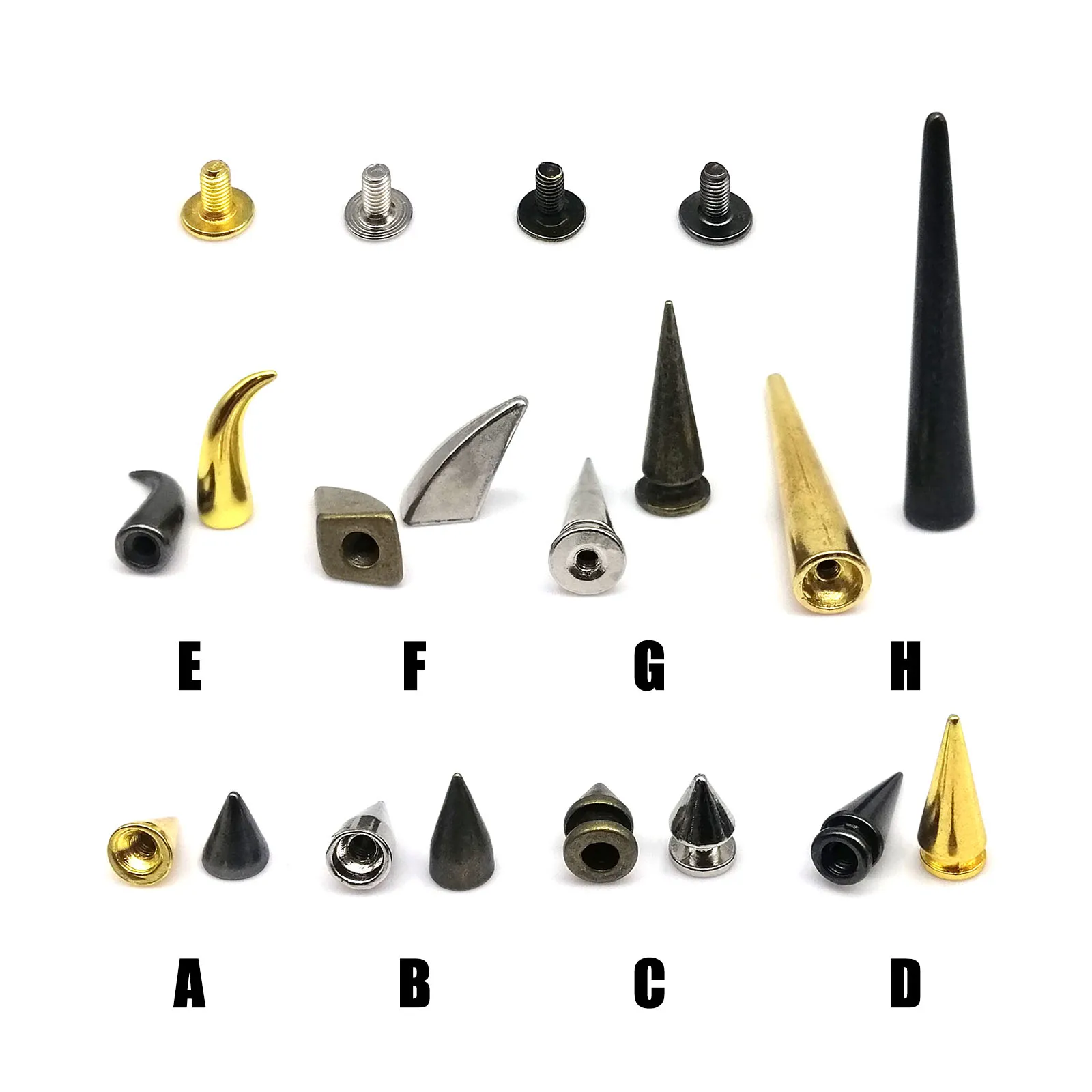 150 Sets ABS Plastic Punk Cone Spikes Studs Multiple Sizes Silver Screw  Back Spikes Studs Rock Bullet Rivets for Punk Rock Style Clothing  Accessories