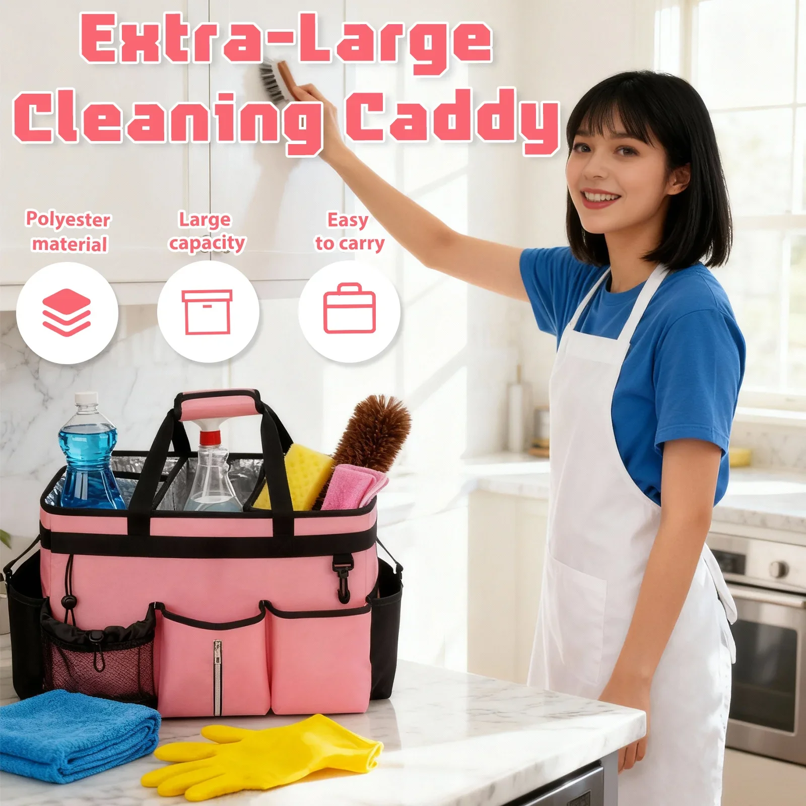 웨어러블 청소 캐디, 헤비 듀티 청소 도구 보관 가방, 분리형 칸막이, 대용량 다기능 도구 가방
