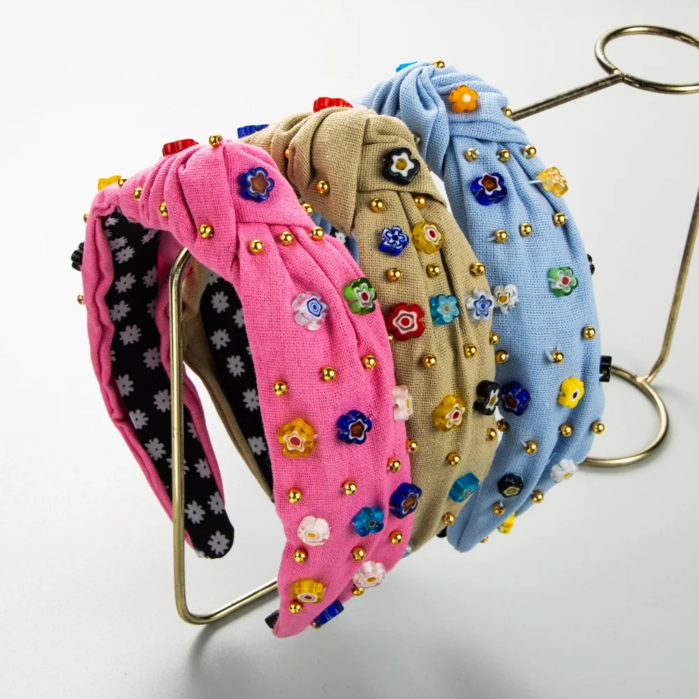 Korean New Beaded Hairband Solid Color Fabric Craft Candy Flower Decoration Simple Versatile Headband Hair Accessories oval rectangle metal clasp turn twist bag lock decoration buckle purse handbags leather bags closure craft hardware accessories