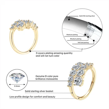 GRA Certified Moissanite Rings for Women Adjustable S925 Sterling Silver Sparkling Wedding Band Jewelry Gifts anillos 5