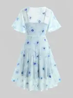 ROSEGAL Plus Size Flutter Sleeves Floral Dress and Lace-up A Line Cami Dress Set - Image 4