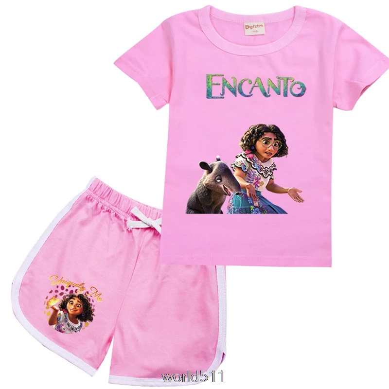 

Summer Sets Print Toddler Girl Clothes Tees Kids T-shirt Baby Boys T Shirt+Shorts New movie Encanto Girls New cotton Tshirts