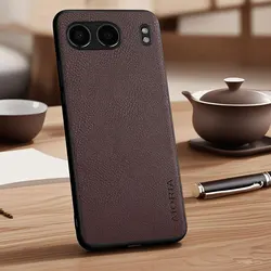 Minimalist Faux Pebbled Leather Phone Case Cover for OnePlus Nord 4 (Coffee)