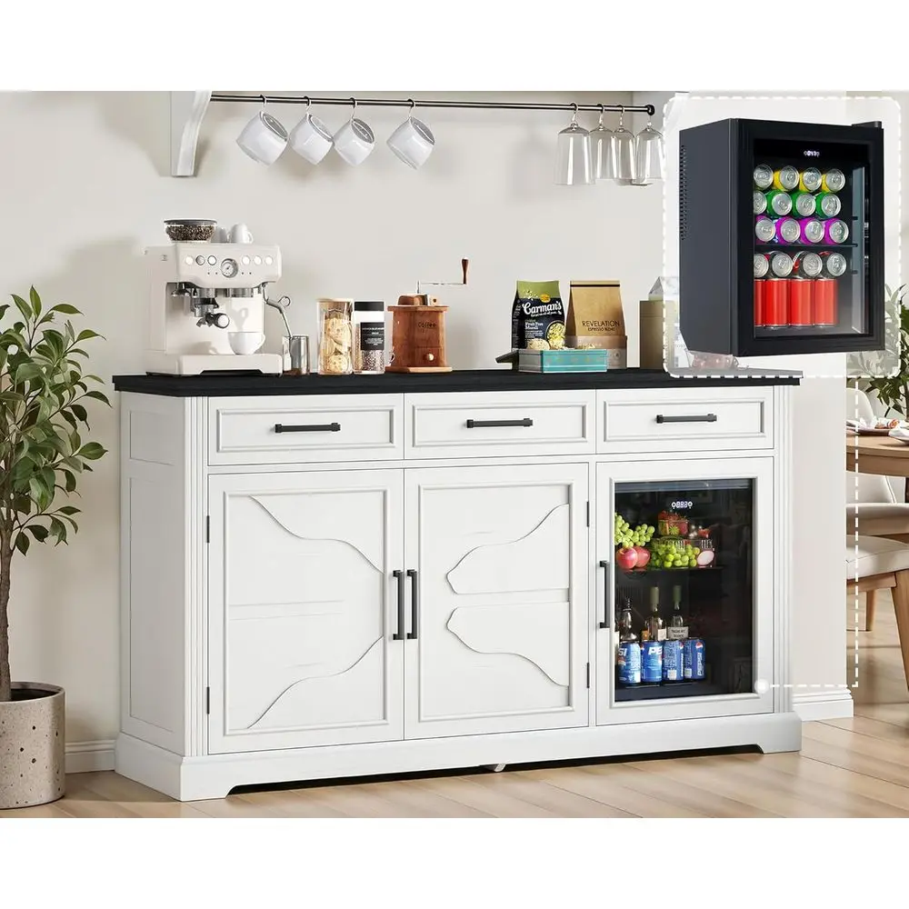 White 60 Beverage Cabinet with Wine Storage, Mini Bar Cabinet for Dining and Living Rooms