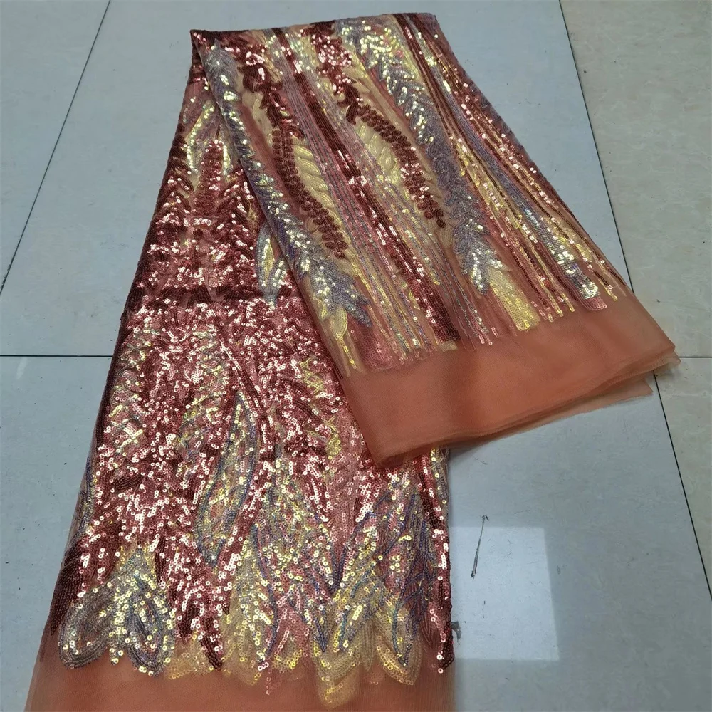 

Latest African Lace Fabric 2022 High Quality Wedding French Lace Fabric With Sequins For Nigerian Wedding Party Dress n74-12