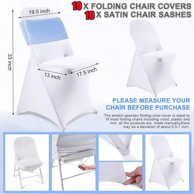 Ensemble de housses de chaise pliantes avec 10 housses extensibles, 10 ceintures de chaise en Satin, nœuds, ruban, protection de Banquet pour fête d'événement de mariage 6