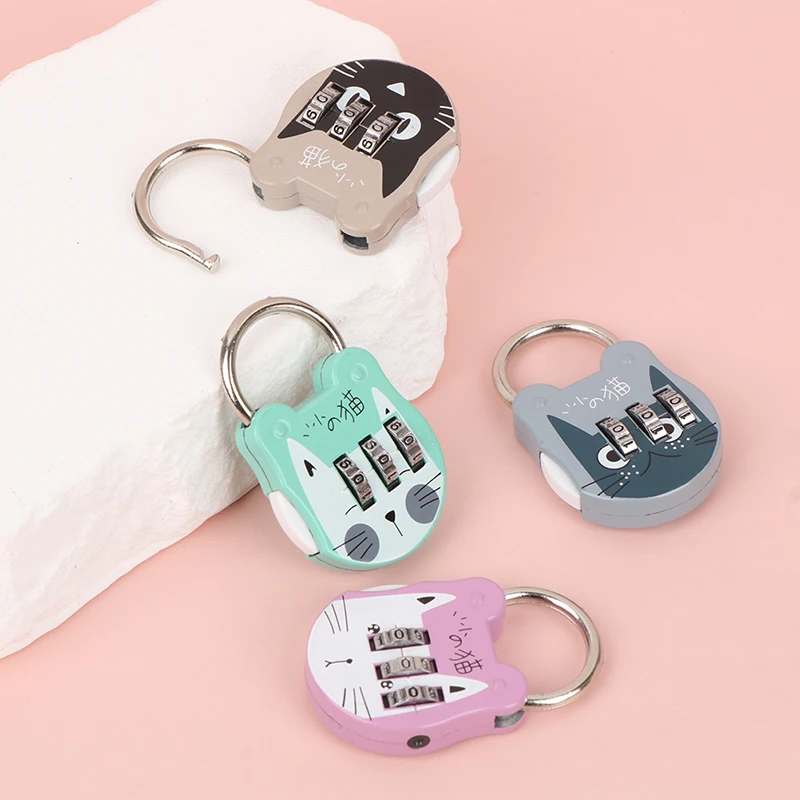 Luggage Padlock Mini Travel Padlock Cute Cat Suitcase Backpack Password Journal Notebook Handbag Code Locks